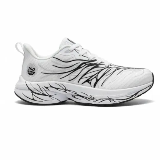 Beige Running Shoes – White with Black & Grey Pattern